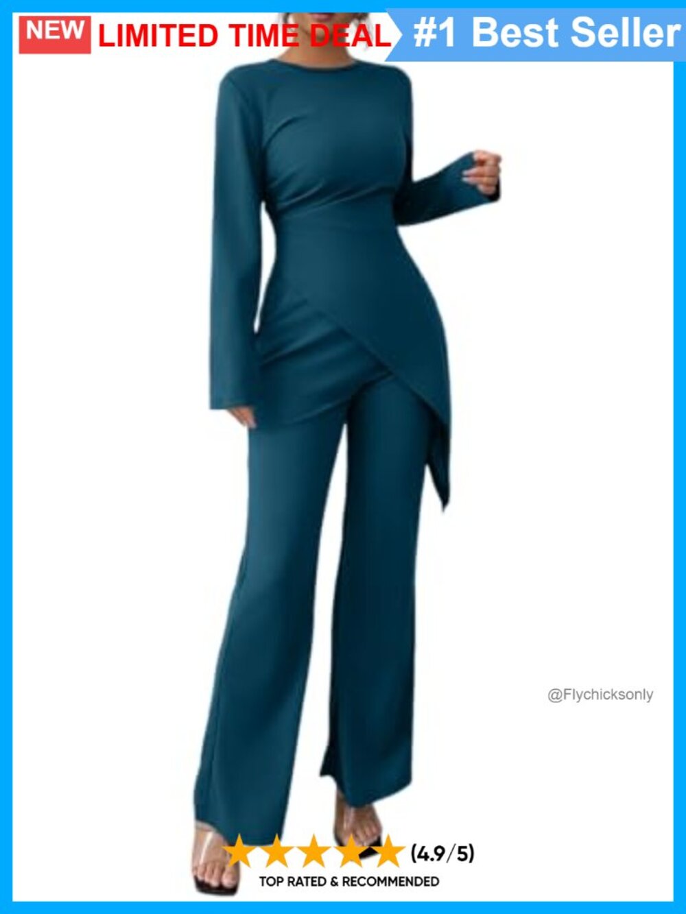 Asymmetrical Long Sleeve Top & Wide Leg Pants 2 Piece Set Dressy